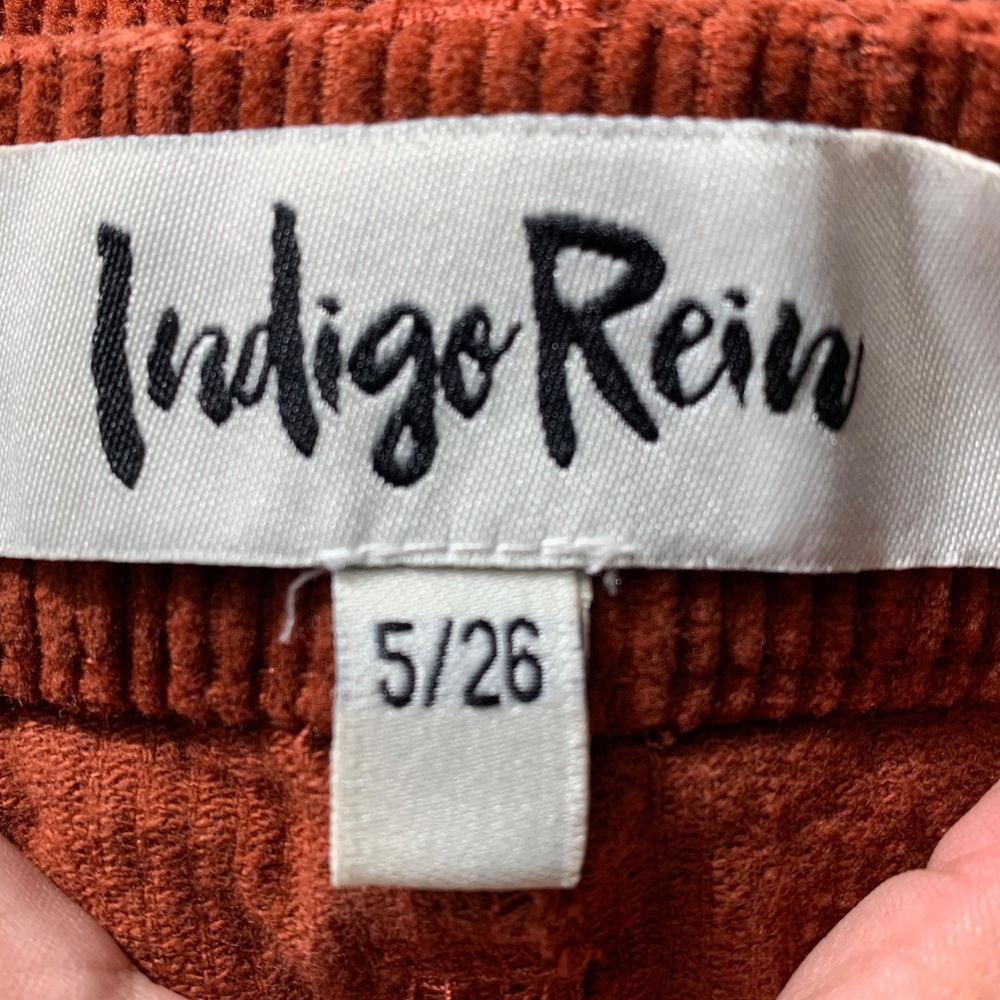 Indigo Rein Corduroy Mini Skirt Womens 5/26 Rust Orange ButtonFront Raw Hem Boho - Picture 2 of 7